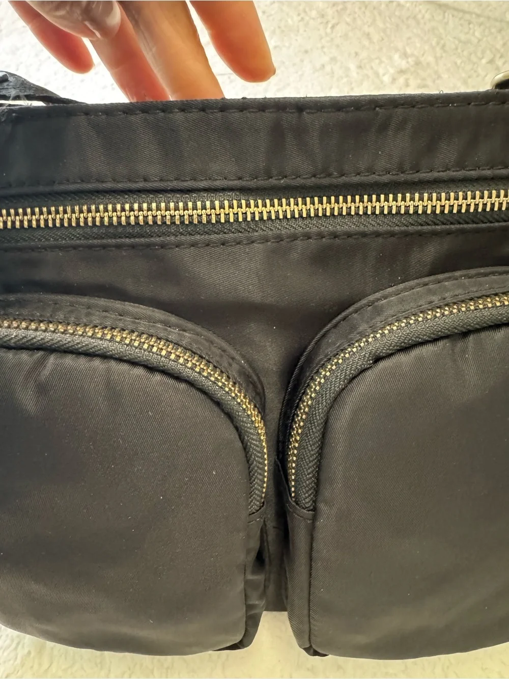 Time and Tru Black Nylon Crossbody with Dual Front Pockets